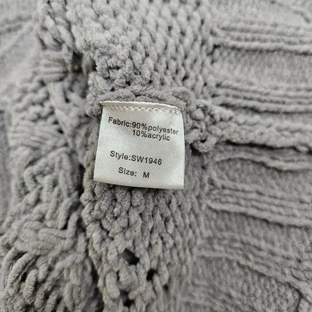 Elan Grey Cable‎ Chunky Knit Fringe Detail Front Sweater Size Medium - Picture 7 of 11